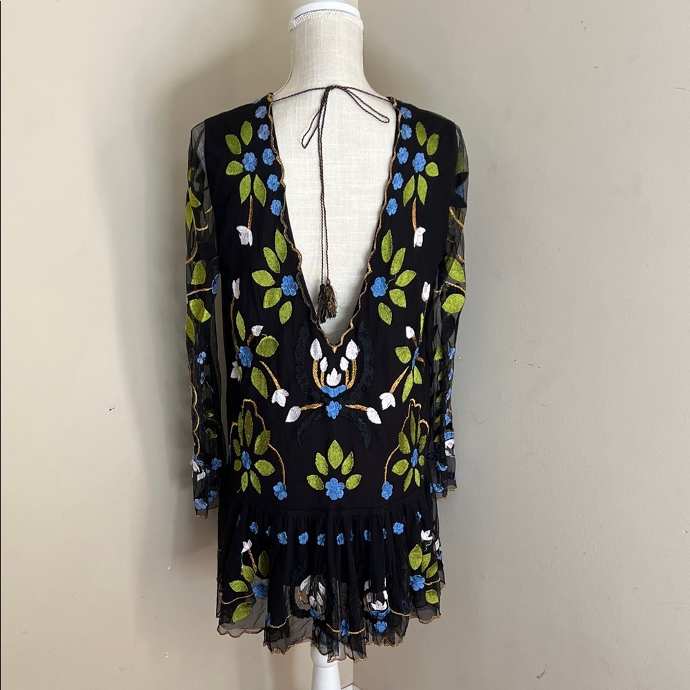 Free People Hearts are Wild Embroidered Floral Drop Waist Mini Dress Size: M - Picture 5 of 11